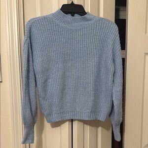 Gianni Bini Blue Cowl Turtleneck Sweater with Ribbed Texture and Cropped Fit